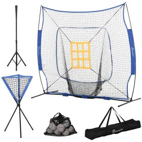 Soozier Baseball Training Set 7.5x7ft Net with Catcher Net Tee Stand 12 Baseballs for Pitching Fielding Batting Green