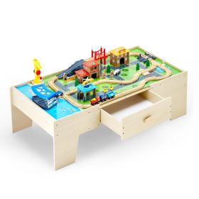 Train Table 62 Pieces Wooden Kids Activity Table with Large Storage Drawer