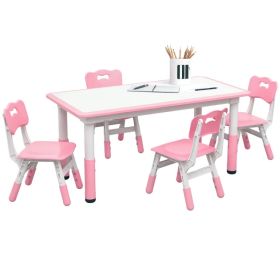 Kids Table and Chair Set with 4 Chairs, Adjustable Height, Easy to Clean, for 1.5 - 5 Years Old, Pink (Option: Pink)