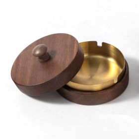Wooden Trendy Unique Black Walnut Ashtray With Lid (Option: Gold Liner With Handle)