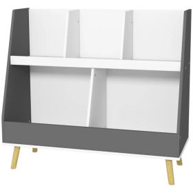 2 Tier Kids Toy Storage Organizer with 5 Compartments, Anti-tip Device, for Nursery, Playroom, Grey (Option: Grey)