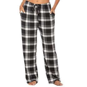 Women's Stretch Plaid Casual Pants With Pockets (Option: Black-XXL)