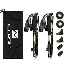 Five Section Folding Trekking Cane For Hiking And Walking - Lightweight 7075 Aluminum, Strong And Durable Outer Lock And High-density EVA Grip, M (Option: Black)