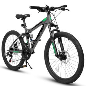 A2760  27.5 Inch Full Suspension Mountain Bike, Front And Rear Dual Shock Absorbers, Mechanical Disc Brakes, 21-Speed, Suitable For Men And Women (Option: Grey)