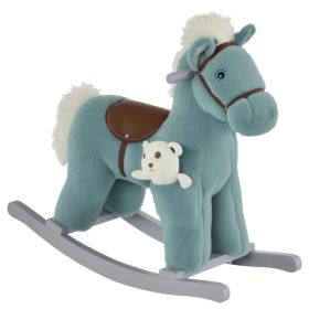 Kids Plush Ride-On Rocking Horse with Bear Toy, Children Chair with Soft Plush Toy & Fun Realistic Sounds, Blue (Option: Blue)