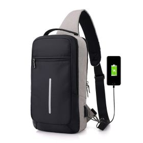 Anti-theft USB charging chest bag with you (Option: Light grey)