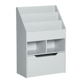 Kids Bookcase Multi-Shelf Rack Organizer with Storage Drawer for Books for Reading Nook, Classroom, Bedroom, Playroom, Grey (Option: Grey)
