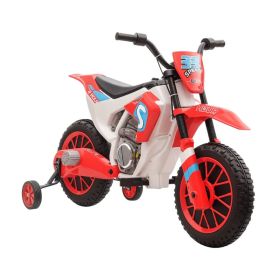 Kids Dirt Bike Battery-Powered Ride-On Electric Motorcycle with Charging 12V Battery, Training Wheels Red (Option: Red)