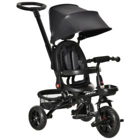 Tricycle for Toddler 4 in 1 Kids Trike with Reversible Adjustable Seat, Baby Push Bike with Removable Handle, Canopy, Belt Storage Brake Clutch f (Option: Black)