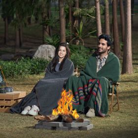 Wool Camping Blanket 64' X 88' Warm For Camping Hiking Travel Texture (Option: Green)