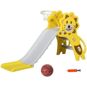 3 in 1 Slide for Toddlers, Kids Slide Playset with Basketball Hoop, Climber, for 18-36 Months, Yellow (Option: Yellow)