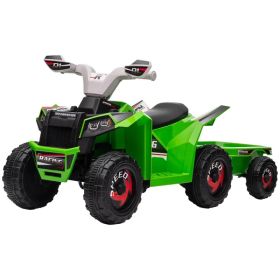 6V Electric Toy Car with Back Trailer, Forward Backward, Wear-Resistant Wheels for Ages 18-36 Months, Green (Option: Green)