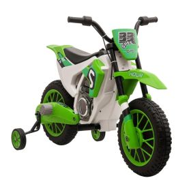 Kids Dirt Bike Battery-Powered Ride-On Electric Motorcycle with Charging 12V Battery, Training Wheels Green (Option: Green)