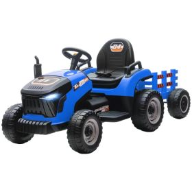 12V Kids Ride On Tractor with Trailor, Remote Control, Music, Lights, Shifter, for Kids Ages 3-8 Years, Blue (Option: Blue)