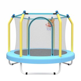 55-inch Trampoline For Kids Indoor & Outdoor Small Toddler Trampoline With Basketball Hoop (Option: Blue)