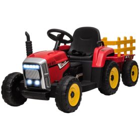 12V Kids Ride on Tractor with Trailer, Remote Control, Music Start up Sound and Horn, USB, LED Lights, Red (Option: Red)