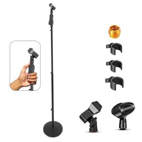 5 Core Microphone Stand Floor Height Adjustable Mic Holder Round Base (Option: Hand Clutch)