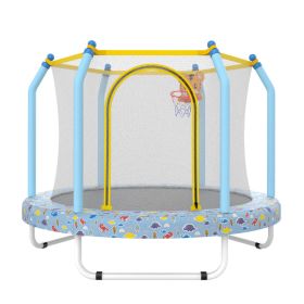 55-inch Trampoline For Kids Indoor & Outdoor Small Toddler Trampoline With Basketball Hoop (Option: Blue Forest)