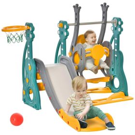 4-in-1 Kids Slide and Swing Set with Basketball Hoop and Adjustable Seat Height, Toddler Play Climber Slide Playset for Indoor and Outdoor Playgr (Option: Multi Colour)