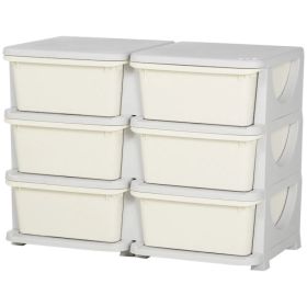 3 Tier Kids Toy Organizer and Storage Bins with 6 Plastic Drawers, Cream White (Option: Cream White)