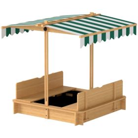 Wooden Kids Sandbox with Cover, Sand Play Station with Foldable Bench Seats and Adjustable Canopy, Light Brown (Option: Brown, Green, White)