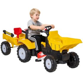 Ride on Toy Dump Truck for Kids, Pedal Construction Car with Detachable Trailer for 3 Year Old, Yellow (Option: Yellow)