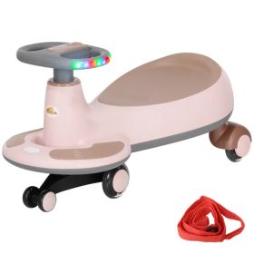 Kids Wiggle Car w/ Parent Traction Rope, Music, Light, Pink (Option: Pink)