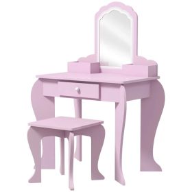 Makeup Vanity with Mirror and Stool, Cloud Design, Drawer, Storage Boxes, for 3-6 Years Old, Pink (Option: Pink)