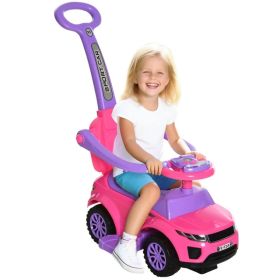 2 In 1 Kid Ride on Push Car Stroller Sliding Ride on Car with Horn Music Light Function Secure Bar Ride on Toy for Boy Girl Toddlers 1-3 Years Ol (Option: Pink)