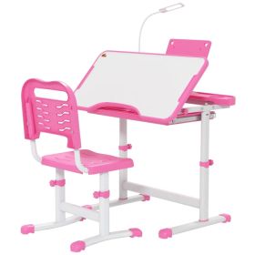 Kids Desk and Chair Set Height Adjustable Student Writing Desk Children School Study Table with Tilt Desktop, Pink (Option: Pink)