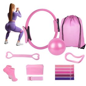 14Pcs Pilates Ring Set with Resistance Bands Yoga Ball Non-Slip Socks, All-in-One Home Gym Equipment for Core Arm Back Training, Portable for Tra (Option: AS  PIC)