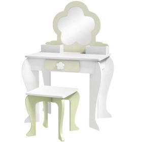 Kids Makeup Vanity Set with Stool, Mirror, Drawer, Storage Boxes, White (Option: White)