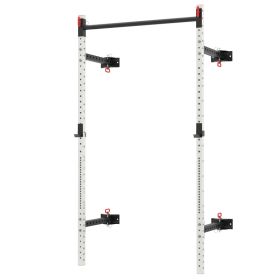 Folding Squat Rack with Pull Up Bar, Wall Mounted and Adjustable, 1000 Pounds Capacity Power Rack, White (Option: White-2370x160x180 mm)