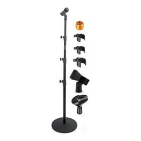 5 Core Microphone Stand Floor Height Adjustable Mic Holder Round Base (Option: 3 Tier)