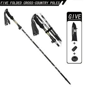 Five Section Folding Trekking Cane For Hiking And Walking - Lightweight 7075 Aluminum, Strong And Durable Outer Lock And High-density EVA Grip, M (Option: 1PCBlack)