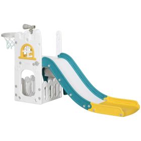 4 in 1 Toddler Slide with Basketball Hoop, Climber, Telescope, Storage Basket, for 1-3 Years Kids Indoor Use, Yellow (Option: Yellow)