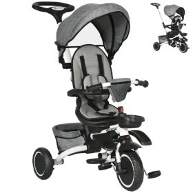 6-in-1 Toddler Tricycle for 12-50 Months, Foldable Kids Trike with Adjustable Seat and Push Handle, Safety Harness, Removable Canopy, Footrest, G (Option: Grey)
