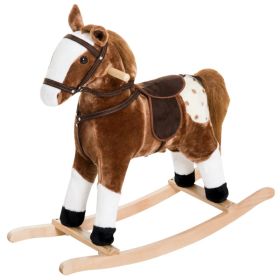 Baby Rocking Horse, Children Plush Animal Rocker, Kid Ride on Toy with Realistic Sound, Handle Grip, Brown (Option: Brown)