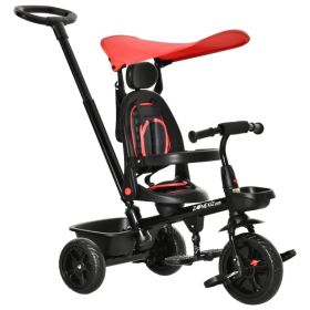 Kids Tricycle 4 In 1 Trike with Reversible Angle Adjustable Seat Removable Handle Canopy Handrail Belt Storage Footrest Brake Clutch for 1-5 Year (Option: Red)