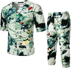 Floral Tracksuits for Men Casual Button Down Short Sleeve Hawaiian Shirts and Shorts Suits (Color: green2, size: L)
