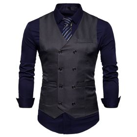 Men's Suit Vest Slim Fit Double Breasted Dress Vest (Color: grey, size: L)