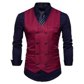 Men's Suit Vest Slim Fit Double Breasted Dress Vest (Color: Red, size: XL)