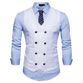 Men's Suit Vest Slim Fit Double Breasted Dress Vest (Color: White, size: M)