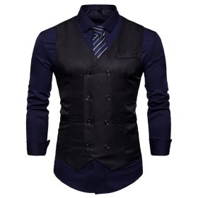 Men's Suit Vest Slim Fit Double Breasted Dress Vest (Color: Black, size: M)