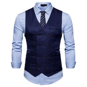 Men's Suit Vest Slim Fit Double Breasted Dress Vest (Color: Navy Blue, size: XL)