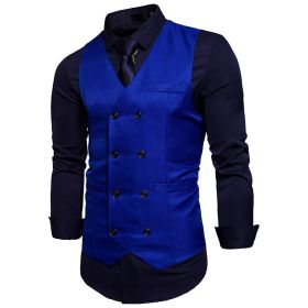 Men's Suit Vest Slim Fit Double Breasted Dress Vest (Color: Blue, size: M)