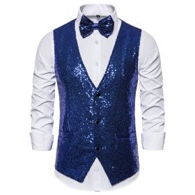 Men's Sequin Vest Shiny Suit Vest V-neck Party Dress (Color: Blue, size: 2XL)