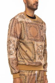 Weiv Paisley Bandana Print CrewNeck (Color: Khaki, size: 3XL)