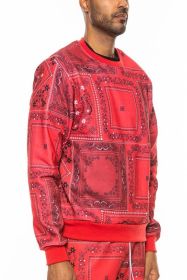 Weiv Paisley Bandana Print CrewNeck (Color: Red, size: XL)