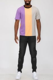 Weiv Mens Color Block T Shirt (Color: LILAC, size: XL)